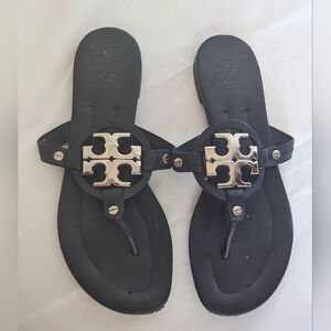 Tory Burch Miller sandals dark navy metallic logo 7.5